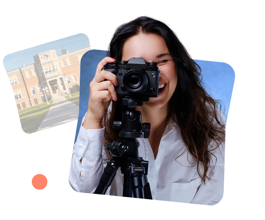A Studio NanC Photographer and an image of a high school